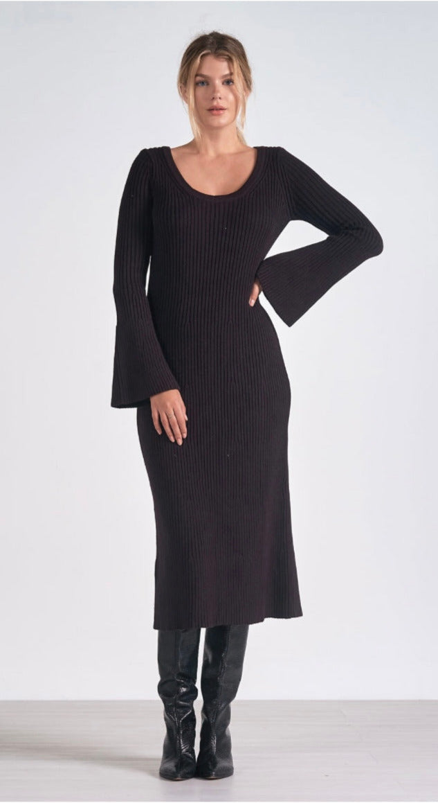 Elan Maxi L/S Scoop Neck Cable Knit Black Sweater Dress Elan Maxi L/S Scoop Neck Cable Knit Black Sweater Dress
