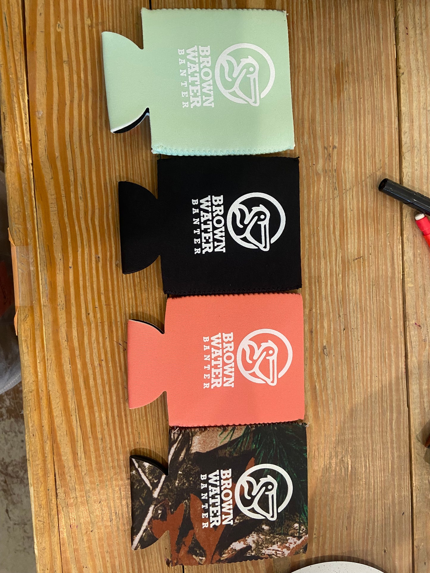 Brown water koozies