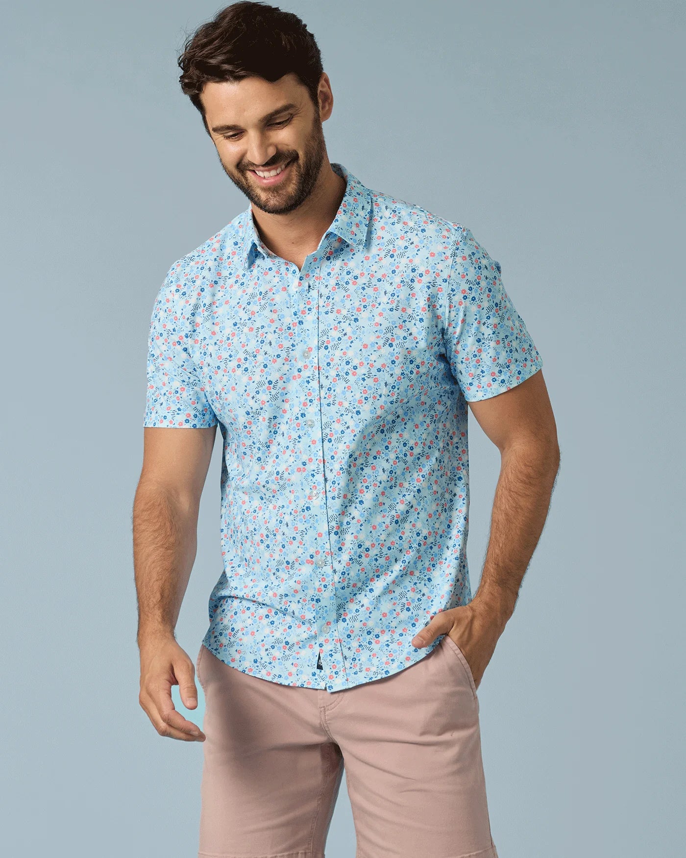 Flag and Anthem Journey SS Stretch Shirt - Blue Coral / Floral