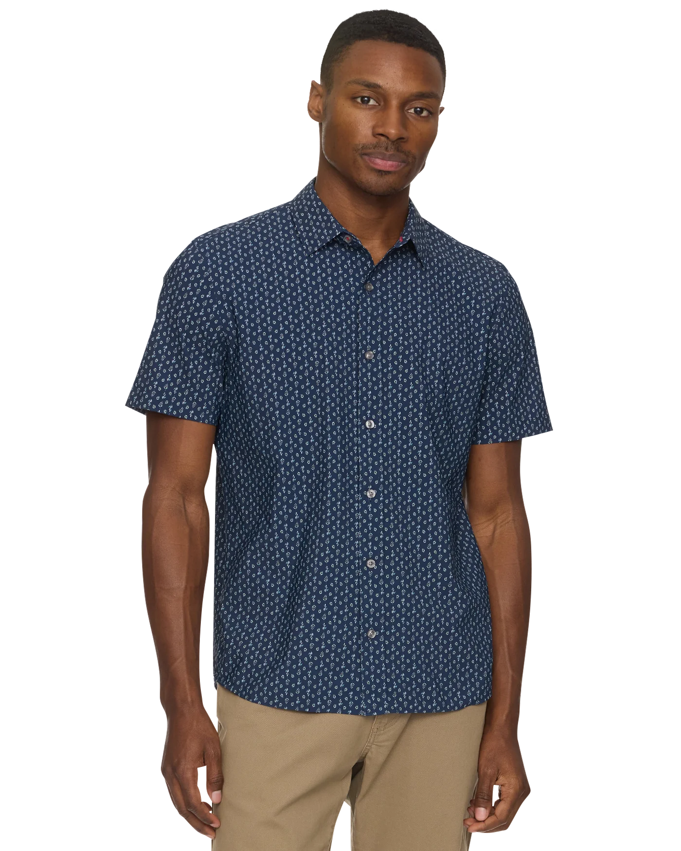 Flag and Anthem Journey SS Stretch Shirt - Navy Leaf Print
