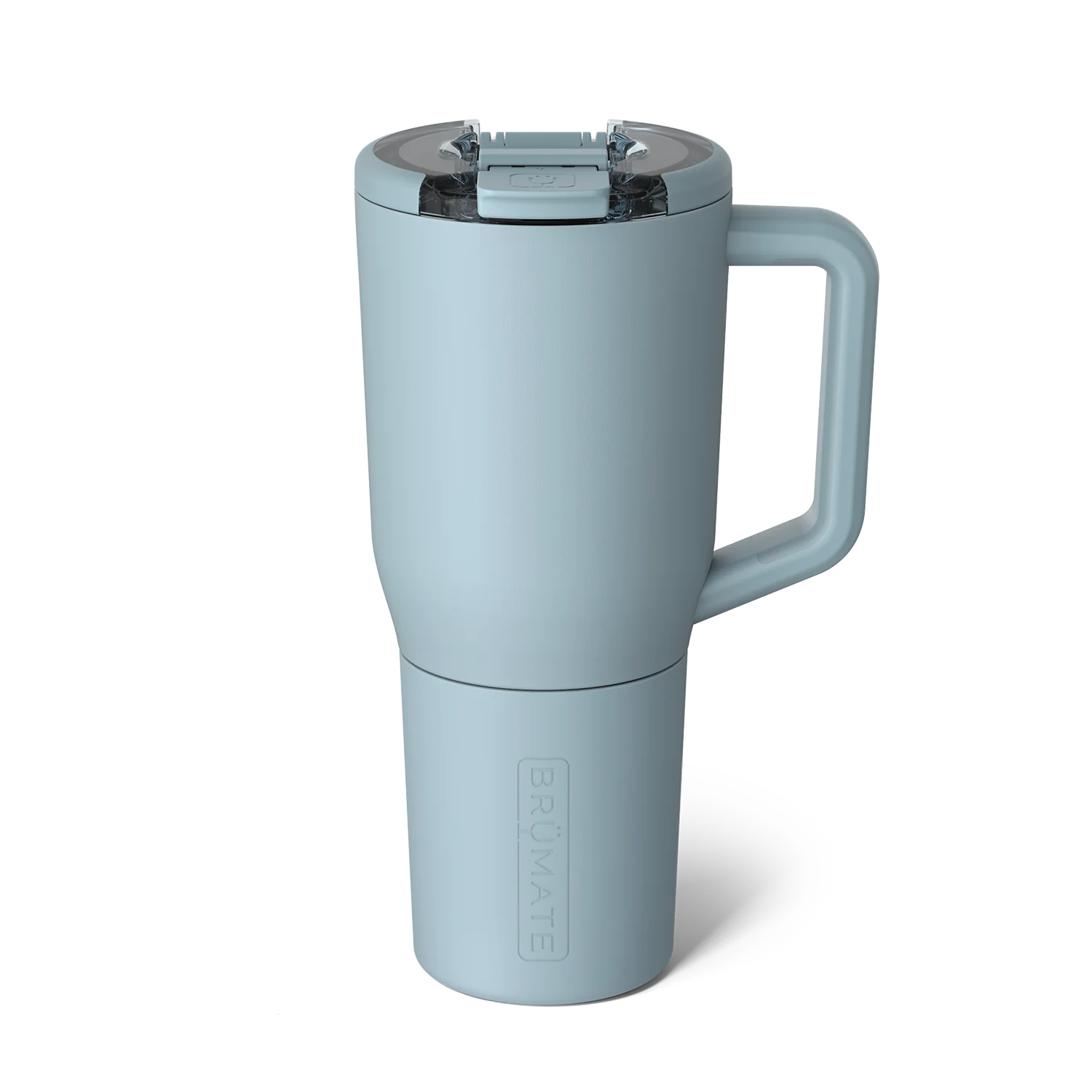 Brumate Insulated Travel Mug in Light Gray with Leak-Proof Lid and Comfortable Handle