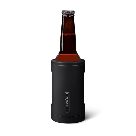 Brumate insulated beer bottle holder in black, designed to keep drinks cold for hours