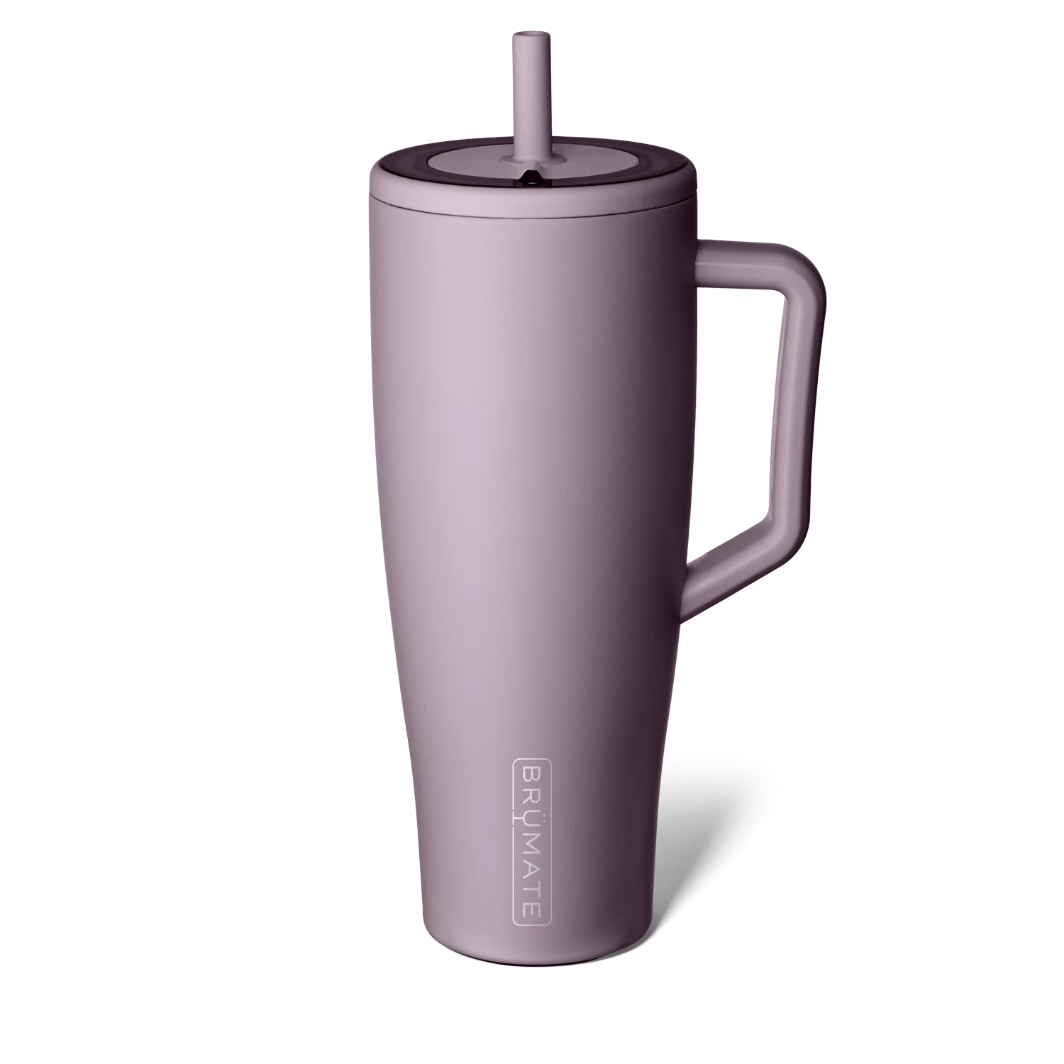 Brumate insulated travel mug for beach in lavender color with sturdy handle and spill-proof lid
