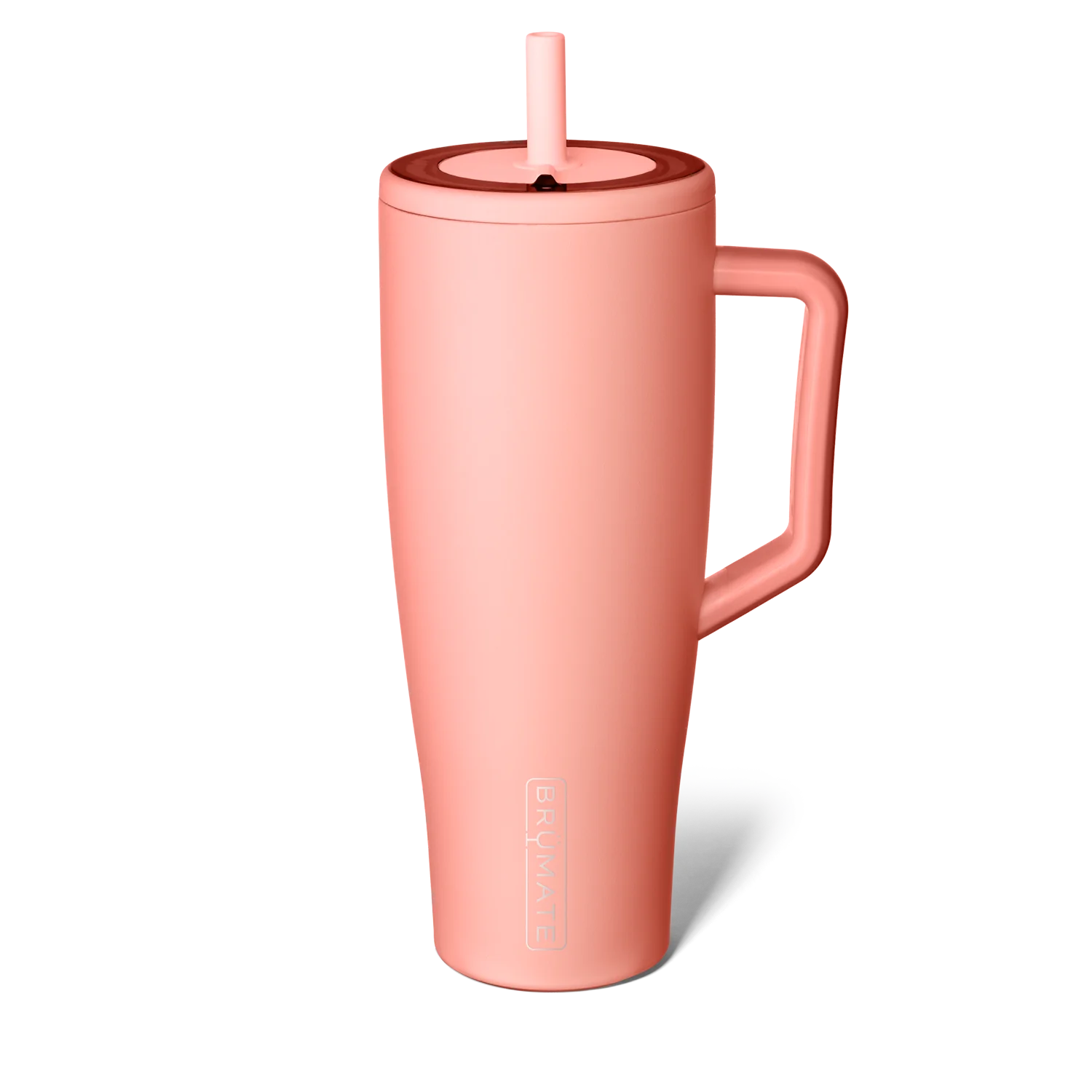 Brumate Insulated Travel Mug for Beach in Pink with a Handle and Straw for Easy Drinking