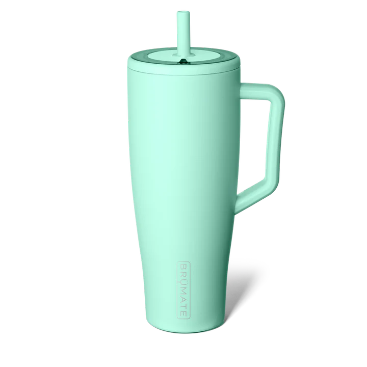 Brumate Insulated Travel Mug for Beach in Mint Green with Straw and Handle