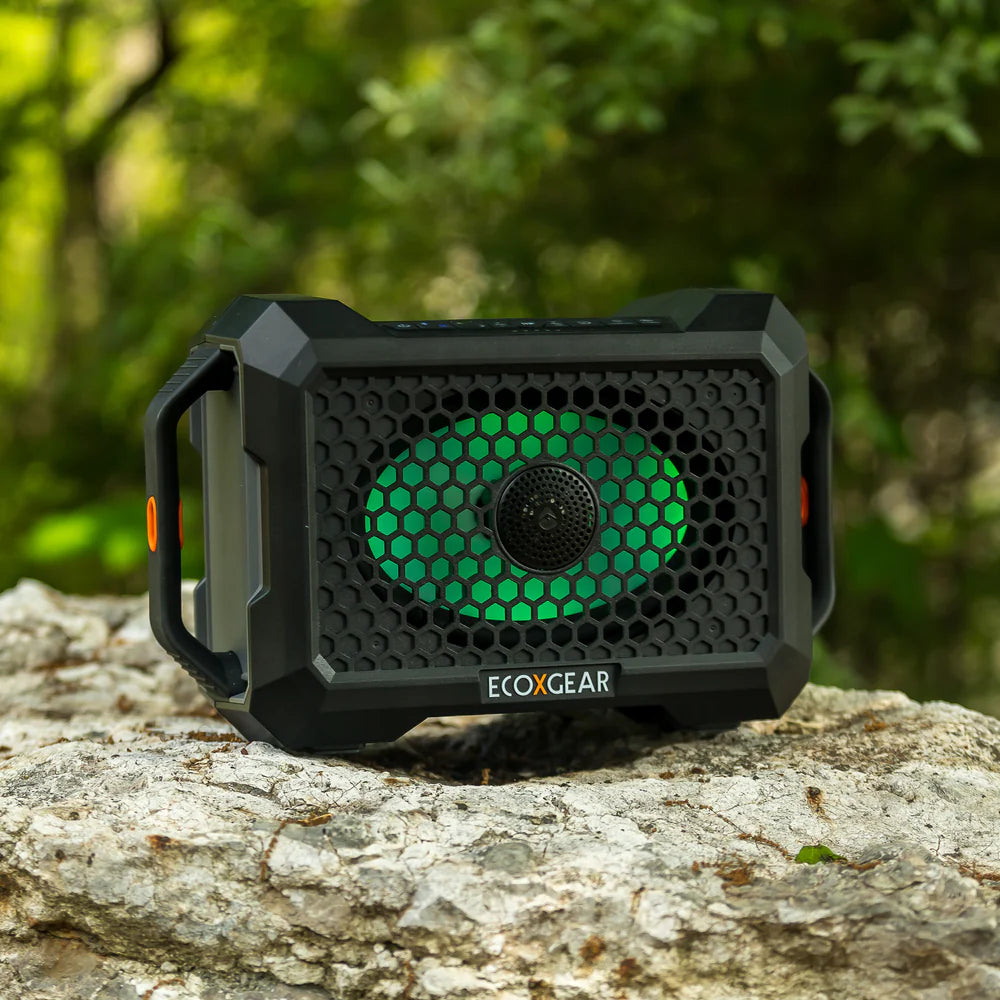 ECOXGEAR Portable Bluetooth Speaker with Green LED Light and Durable Design for Outdoor Use