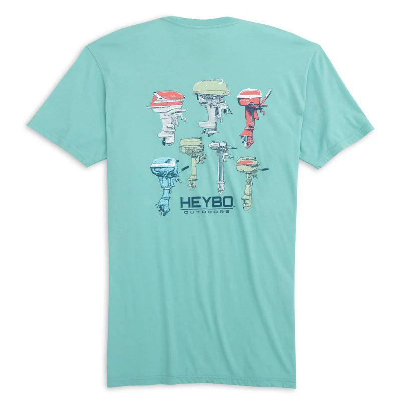Heybo Men's Fishing Apparel Vintage Design T-Shirt with Colorful Motor Graphics