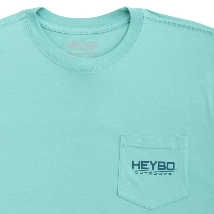 Heybo Men's Fishing Apparel Vintage Design T-Shirt in Light Blue with Pocket Detail