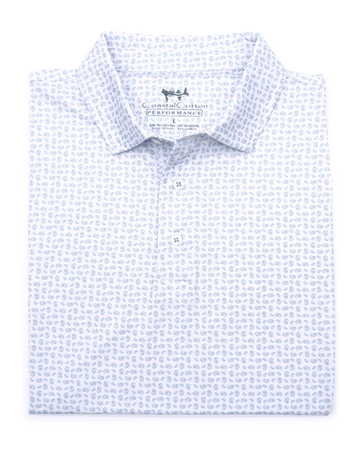 Coastal Cotton Performance Polo - Blue Paisley