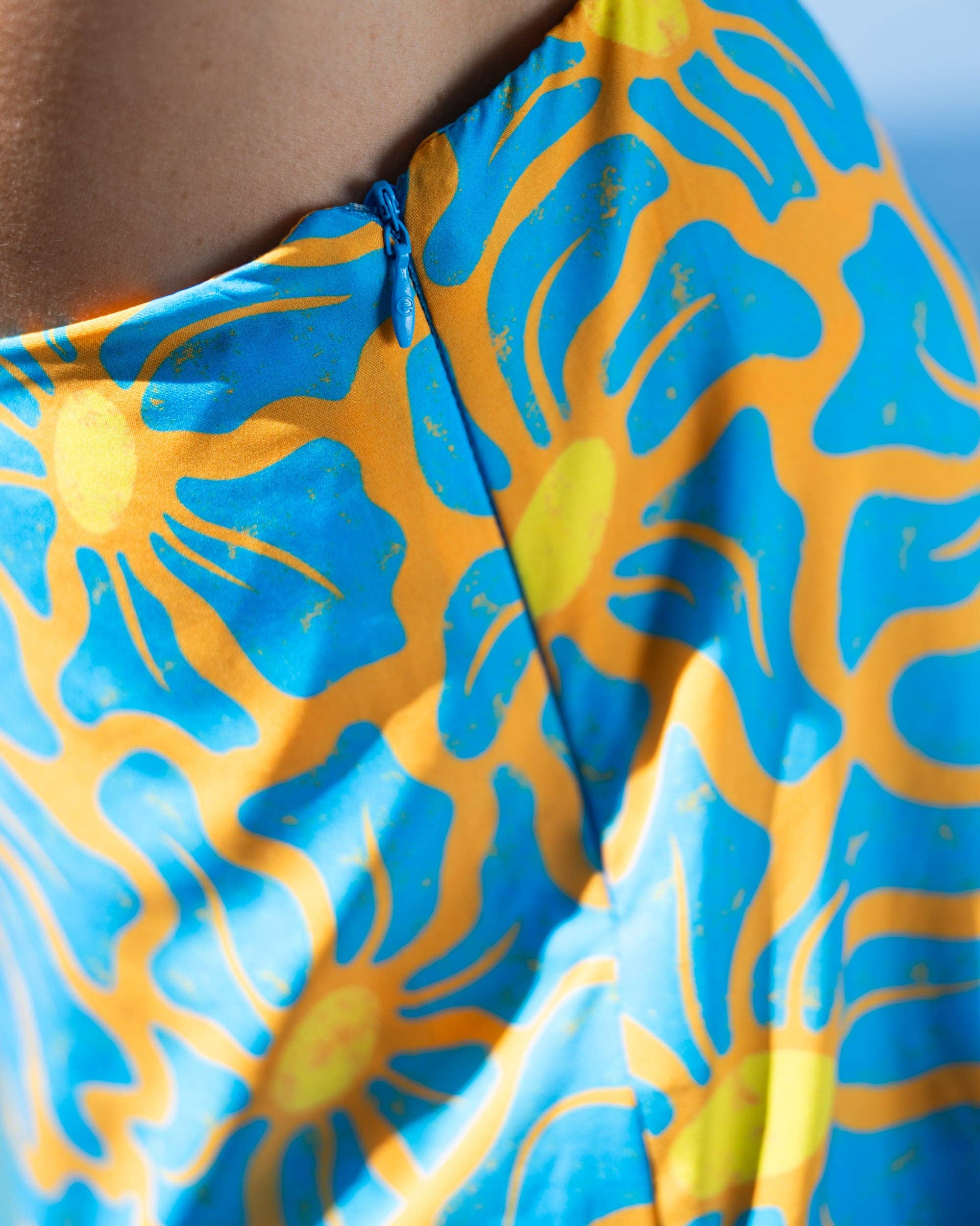 Kenny Flowers - Blue and Yellow Floral Print Womens Mini Dress