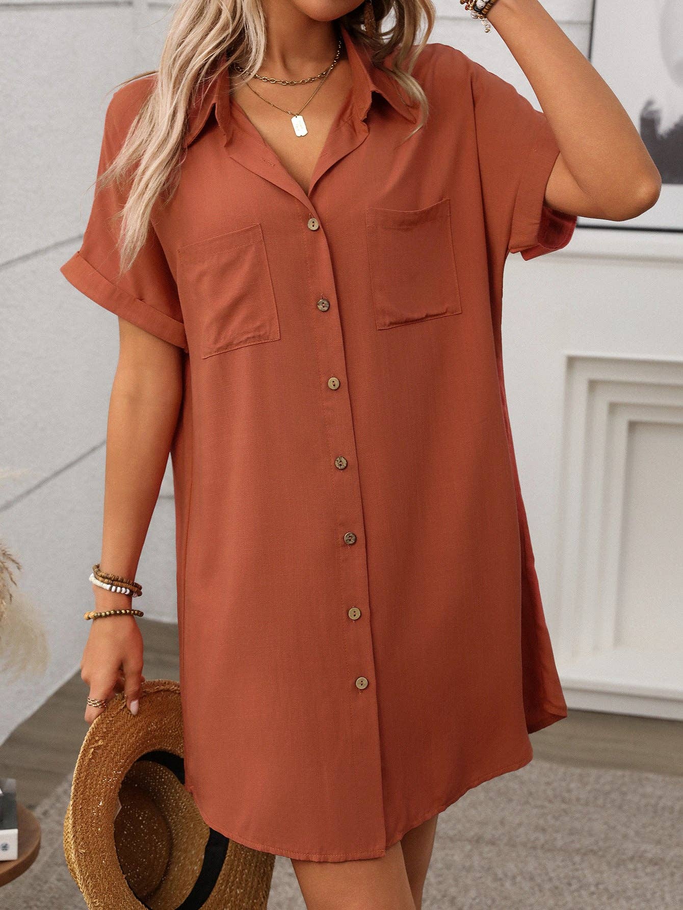 Suhkasana - Striped Button Down Shirt Dress Casual Summer Midi