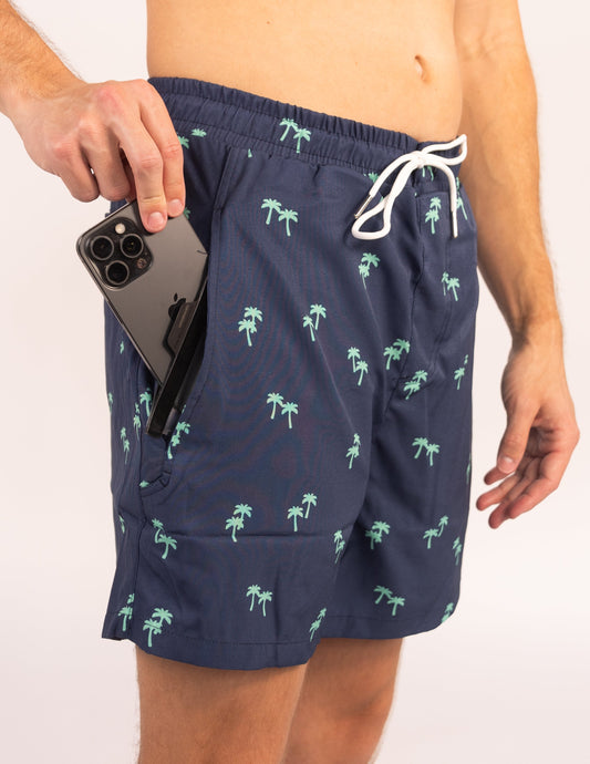 Tropical Trees - Waterproof Pocket Swim Shorts - Athletic Liner