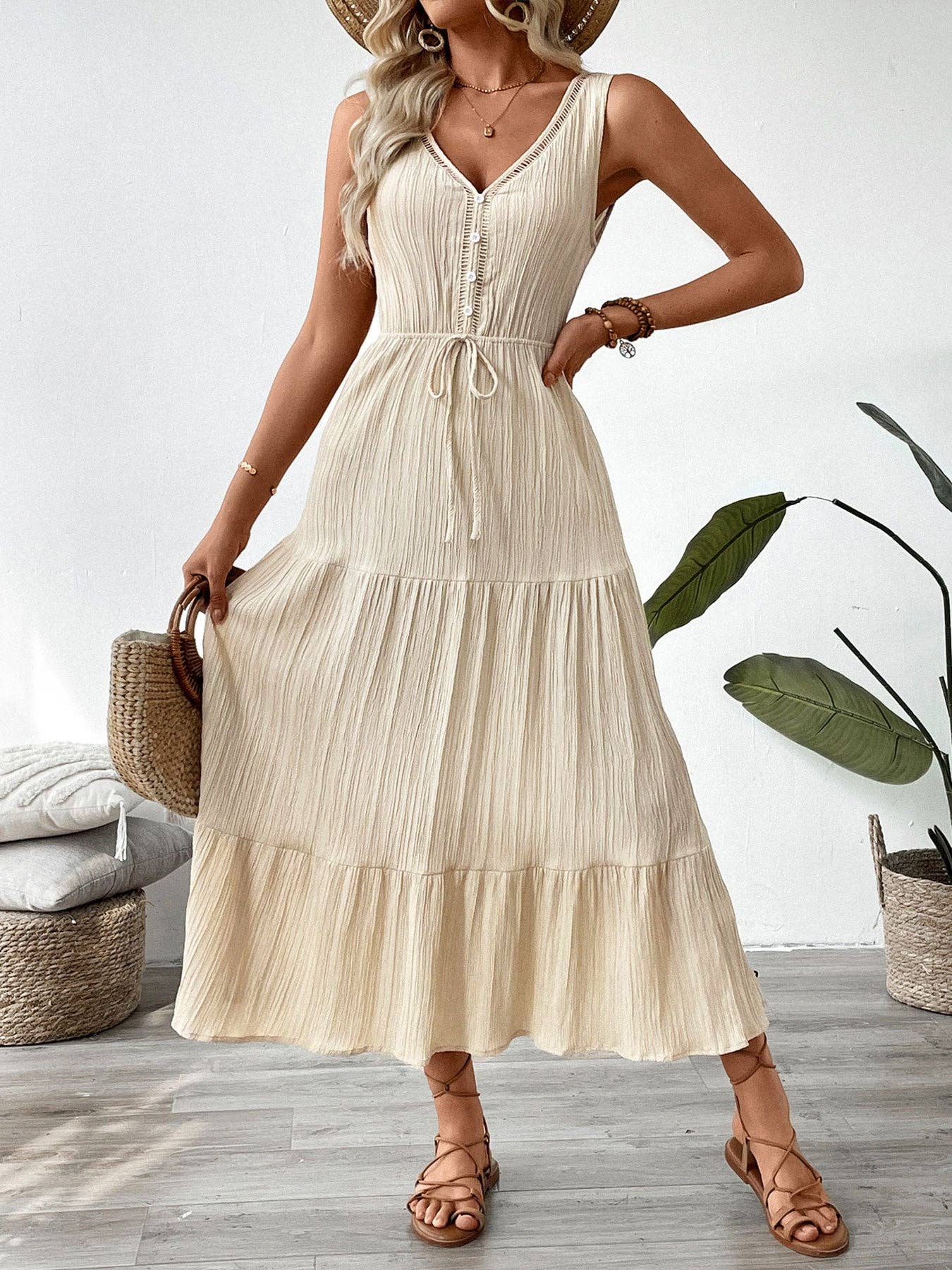 Suhkasana - Light Blue Sleeveless V Neck Maxi Dress Vacation