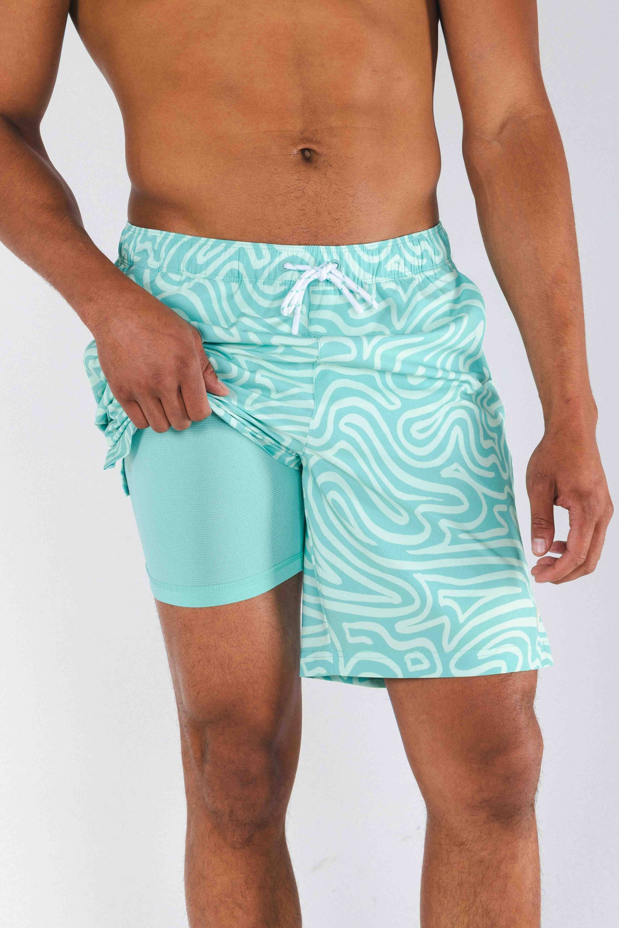 Shinesty, Inc - The Water Park | Neon Abstract Line Ball Hammock® Pouch 8" Swim Trunks