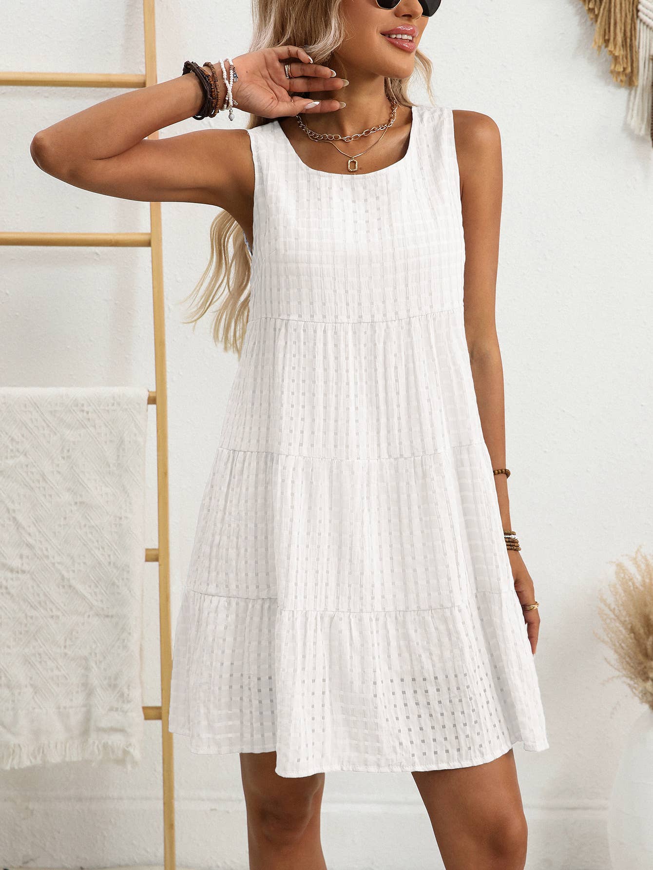 Anna Kaci Wholesale - Checkered Tiered Sleeveless Mini Dress