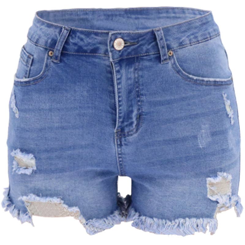 Lovesoft - High Rise Distressed Denim Shorts Women Light Blue