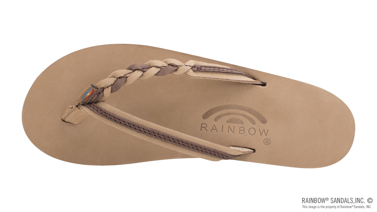 Rainbow Sandals Flirty Braidy Single Layer Premier Leather 1/2" Narrow Strap with Braid - Sierra Brown / Expresso