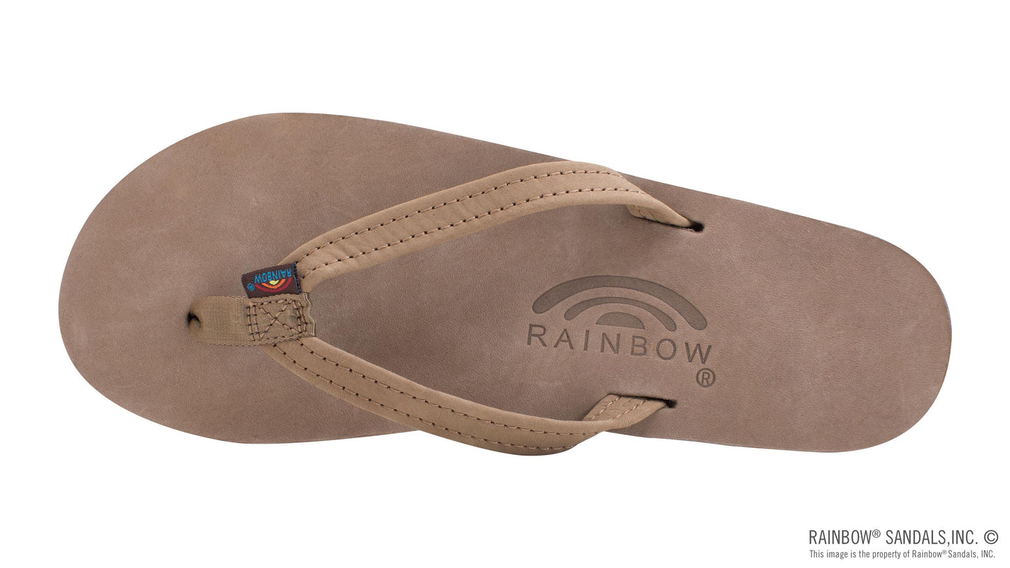 Rainbow Sandals Single Layer Premier Leather with Arch Support and a 1/2" Narrow Strap - Dark Brown