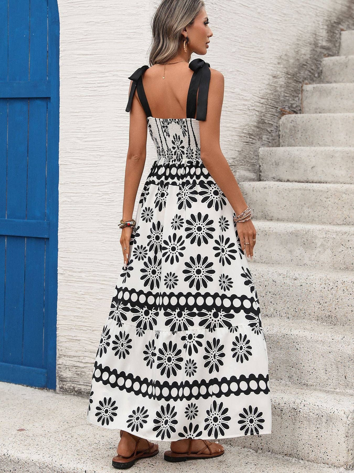 Suhkasana - Boho Floral Maxi Dress Backless Tie Back Summer