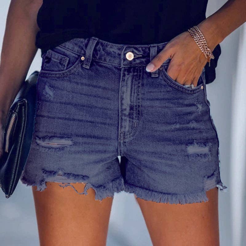 Lovesoft - High Rise Distressed Denim Shorts Women Light Blue