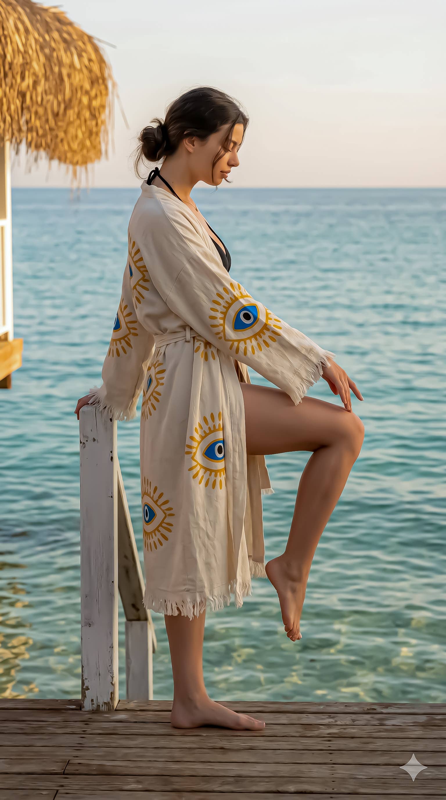 Kalkedon Towels - Evil Eye Kimono Robe |Turkish Cotton Bathrobe | Lightweight