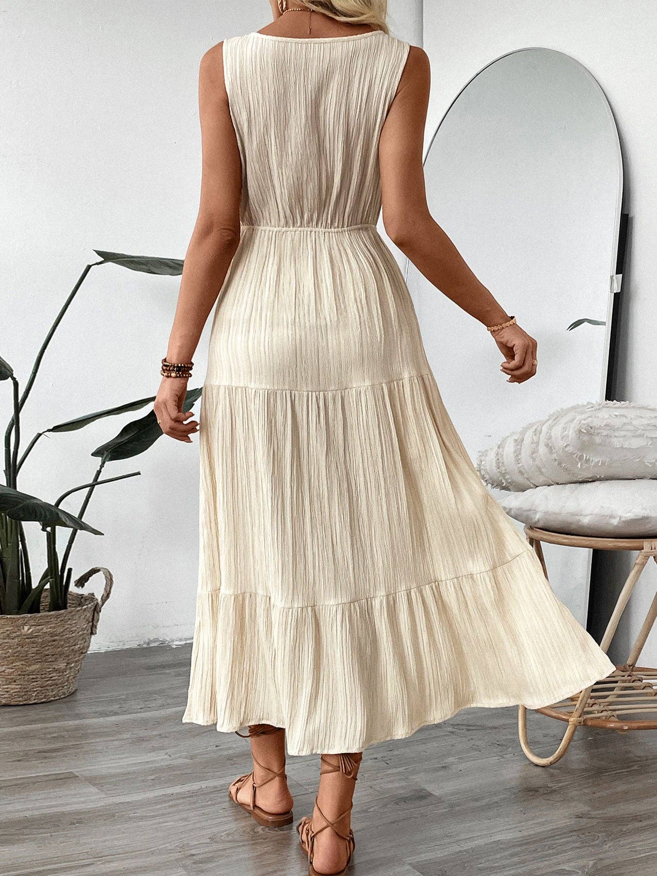 Suhkasana - Light Blue Sleeveless V Neck Maxi Dress Vacation