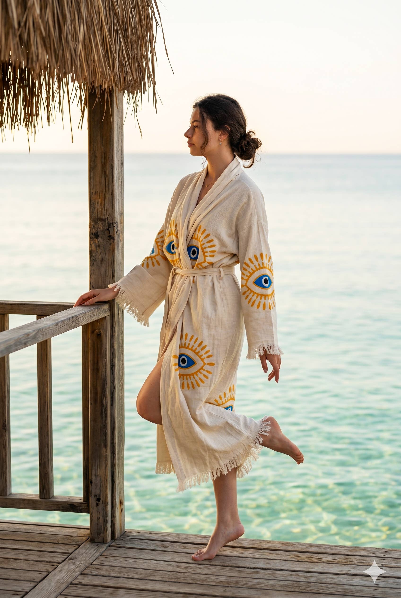 Kalkedon Towels - Evil Eye Kimono Robe |Turkish Cotton Bathrobe | Lightweight