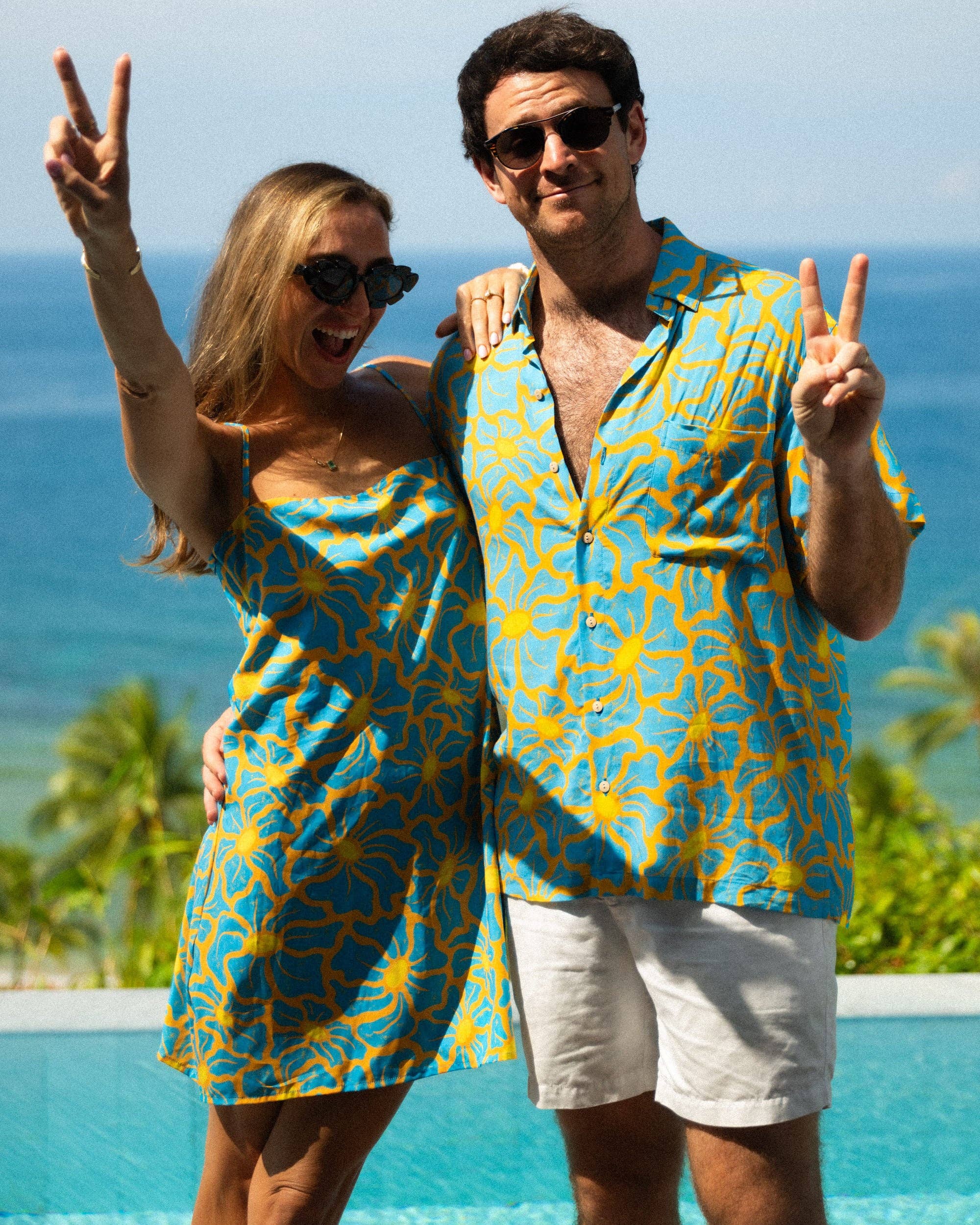 Kenny Flowers - Blue and Yellow Floral Print Womens Mini Dress