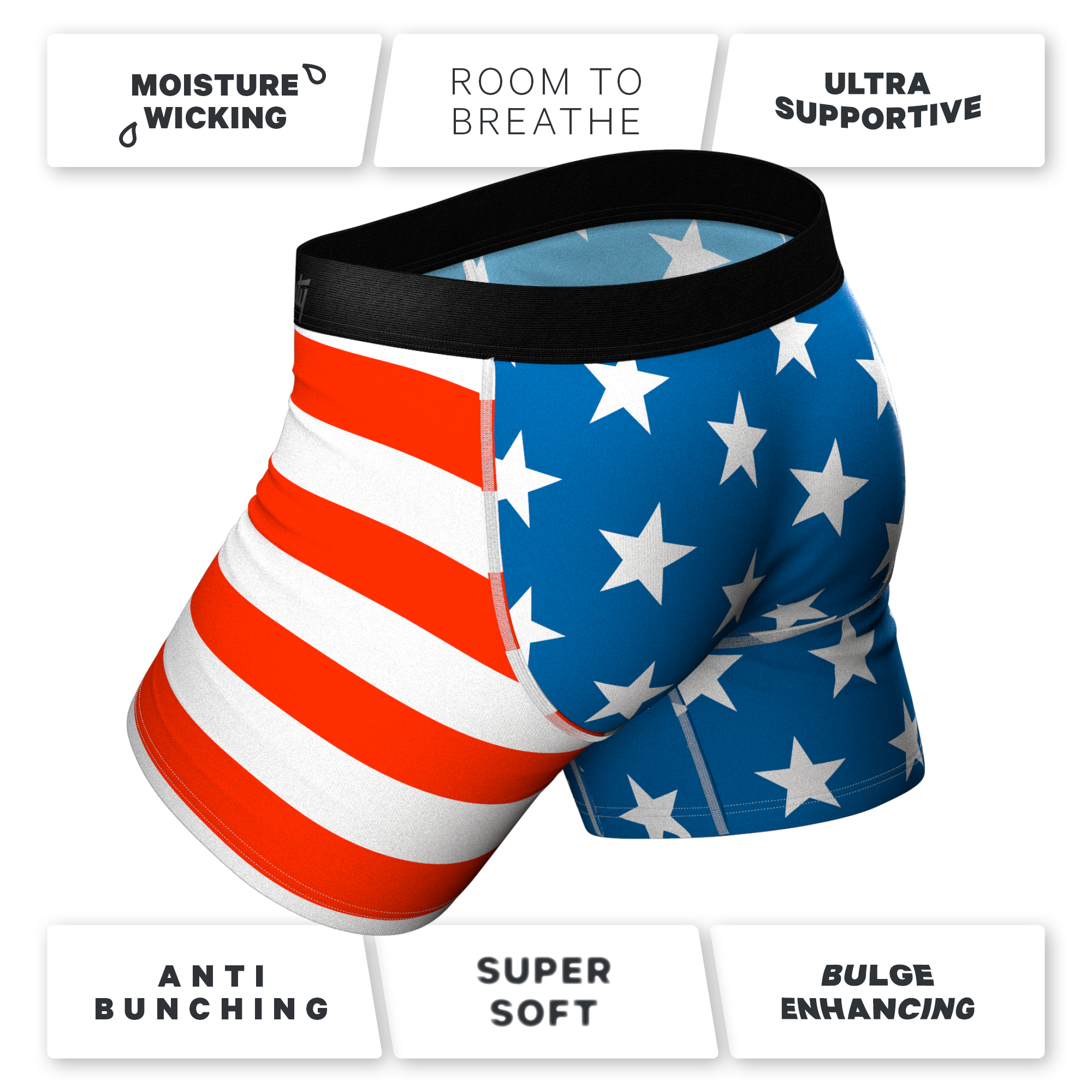 Shinesty, Inc - The Mascot | American Flag Ball Hammock® Pouch Underwear With Fly