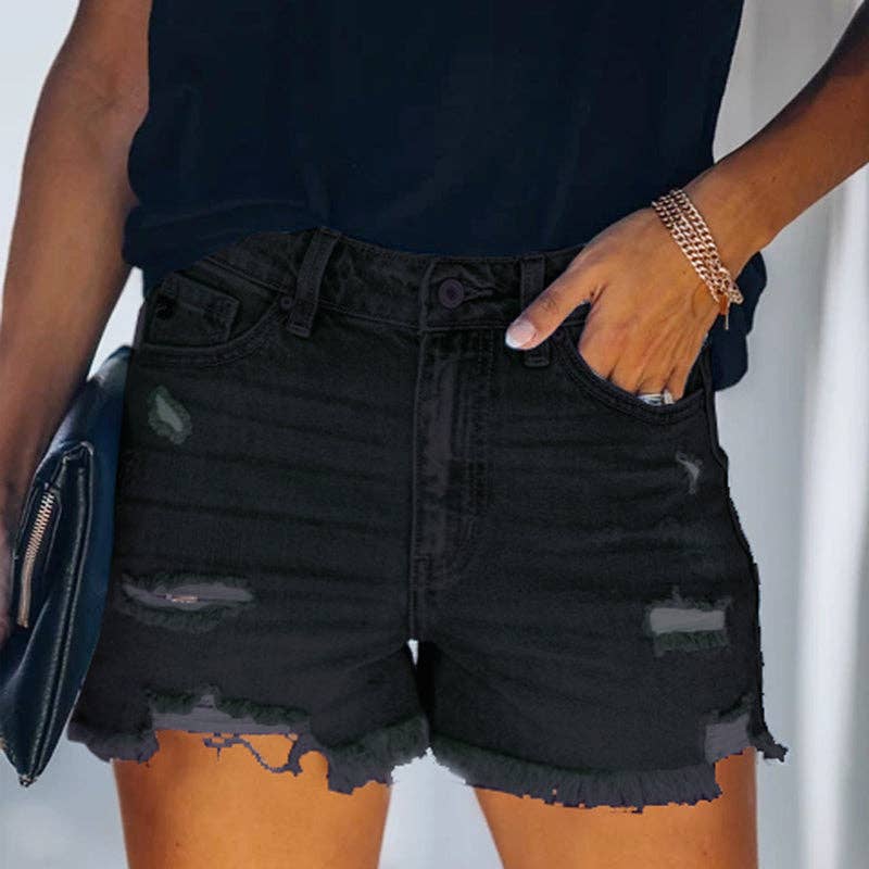 Lovesoft - High Rise Distressed Denim Shorts Women Light Blue