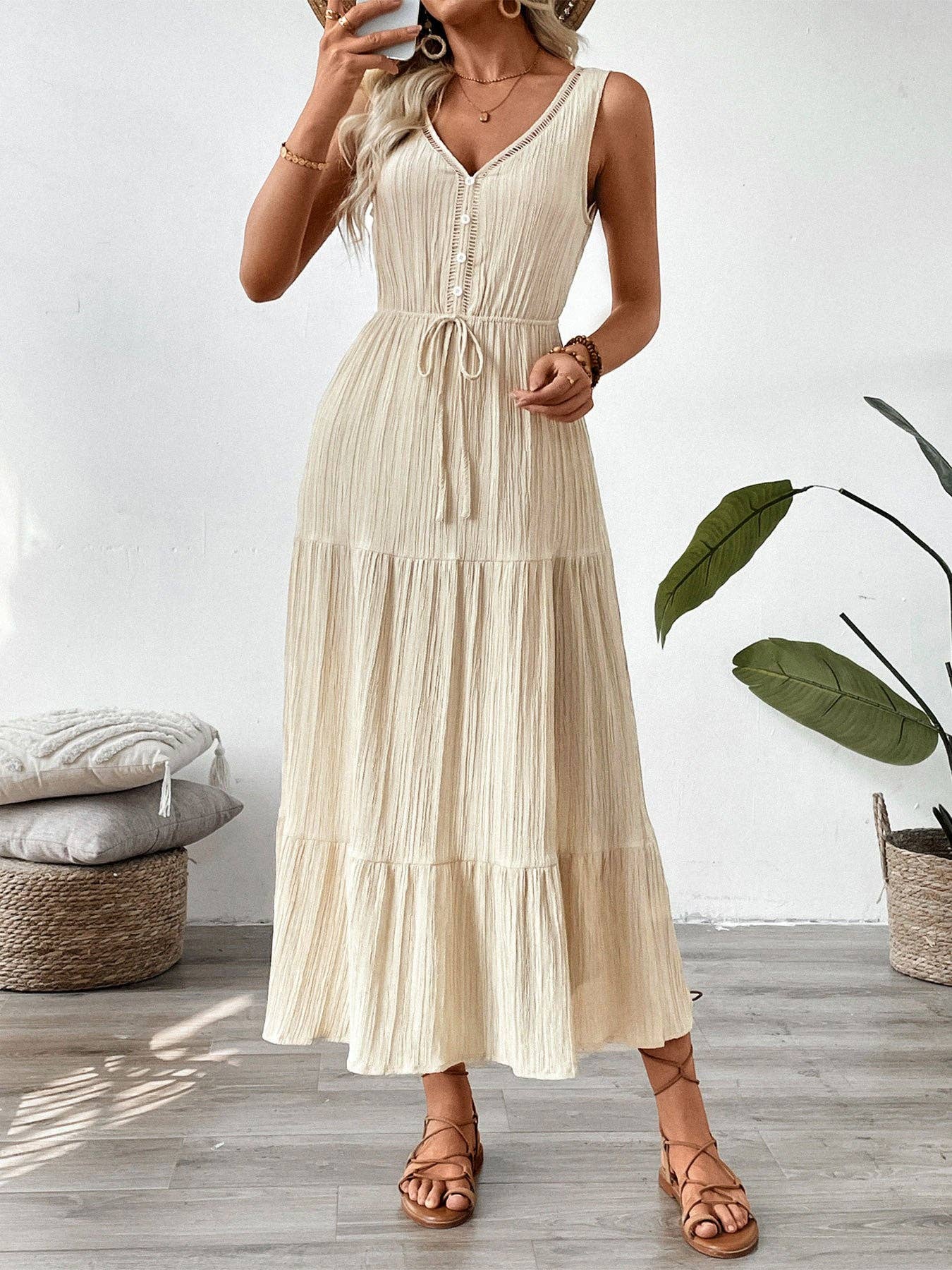 Suhkasana - Light Blue Sleeveless V Neck Maxi Dress Vacation