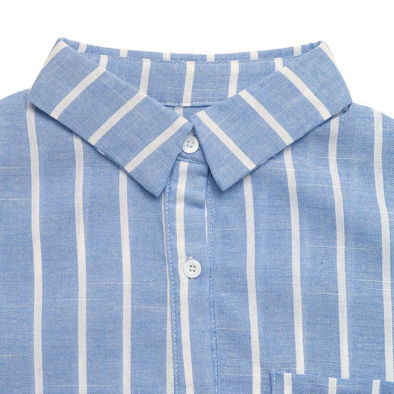 Suhkasana - Blue Striped Button Down Shirt Oversized Resort Beach Blouse