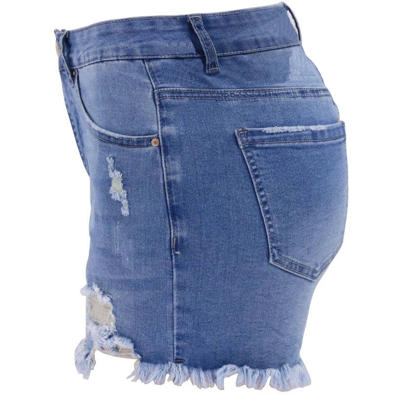Lovesoft - High Rise Distressed Denim Shorts Women Light Blue