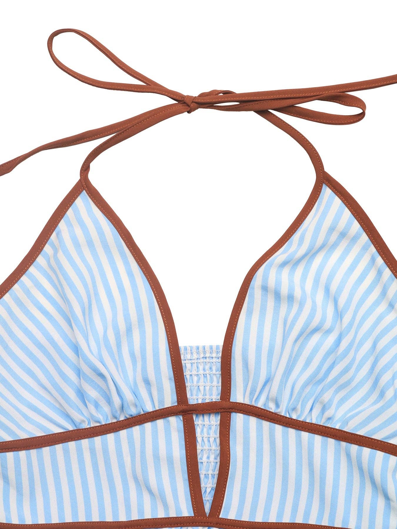 Lovesoft - Striped Halter Backless V Neck Maxi Dress