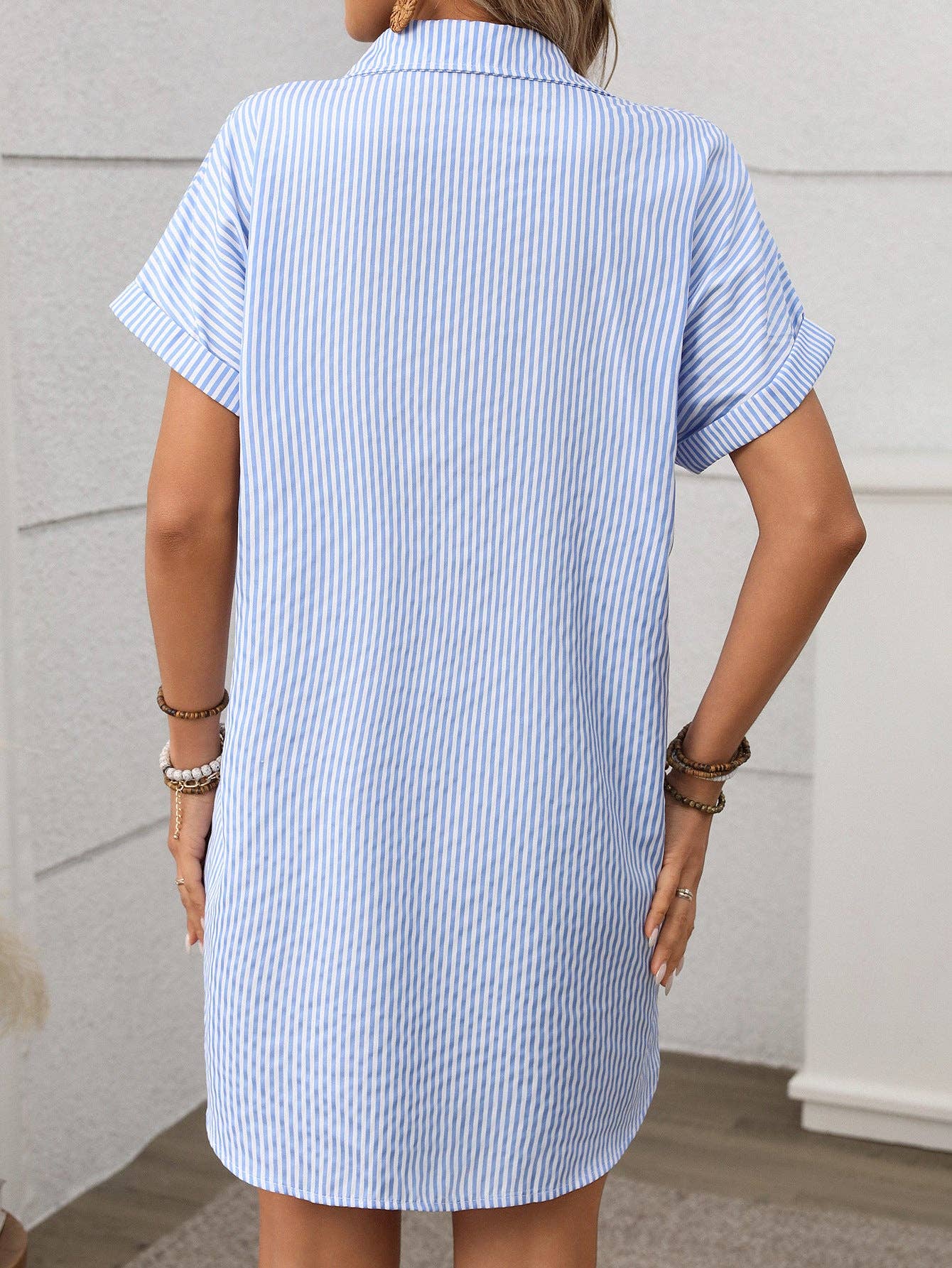 Suhkasana - Striped Button Down Shirt Dress Casual Summer Midi