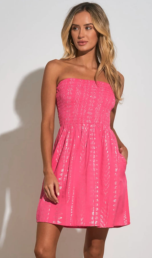 Elan Arrows Print strapless Dress Pink/ Silver