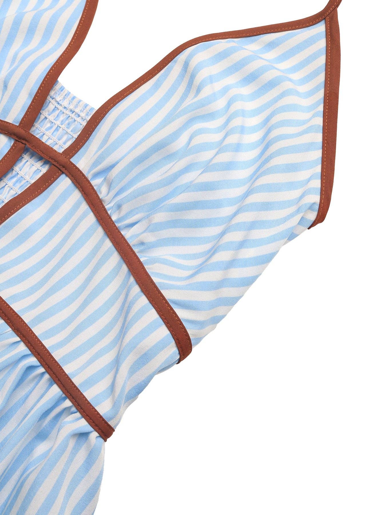 Lovesoft - Striped Halter Backless V Neck Maxi Dress