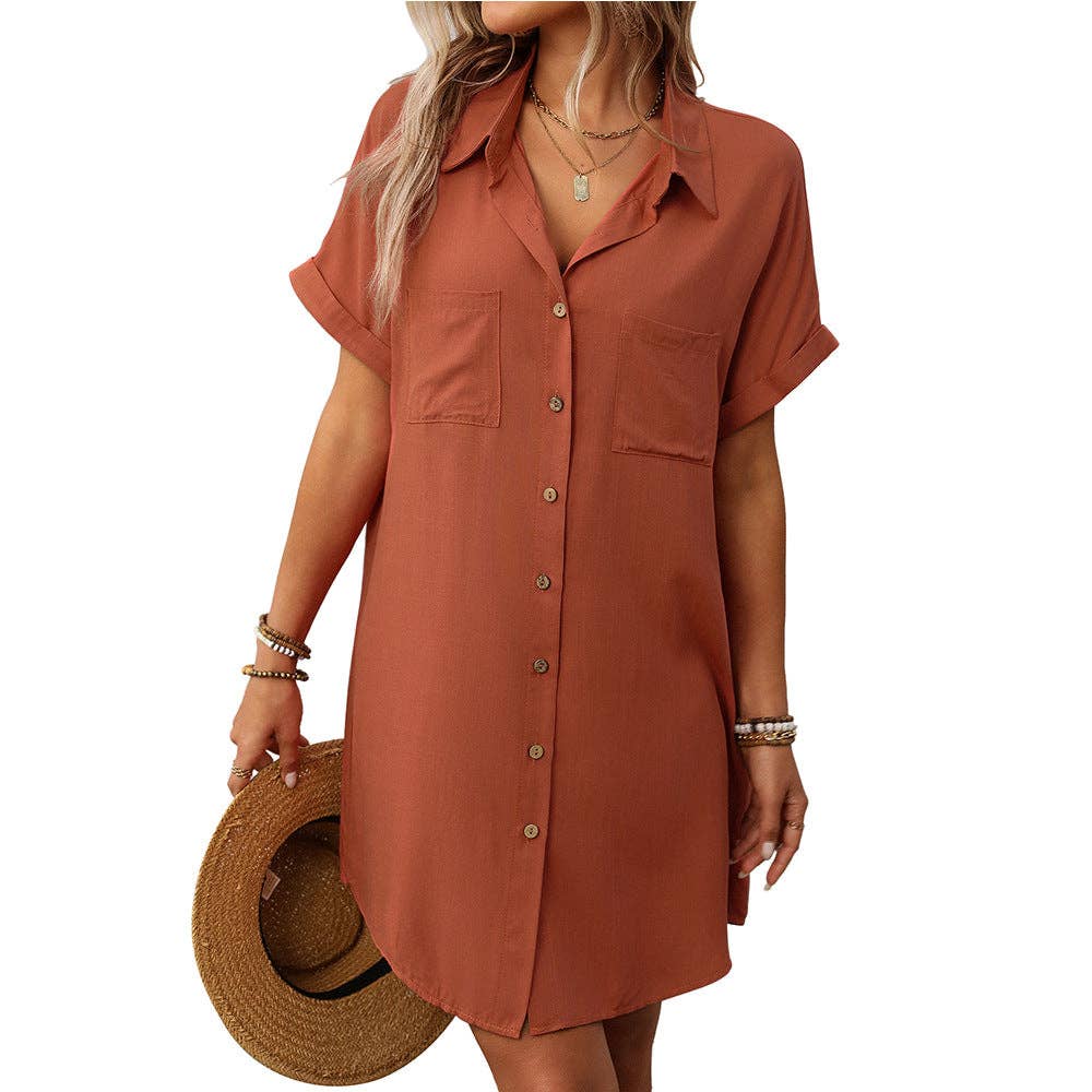 Suhkasana - Striped Button Down Shirt Dress Casual Summer Midi