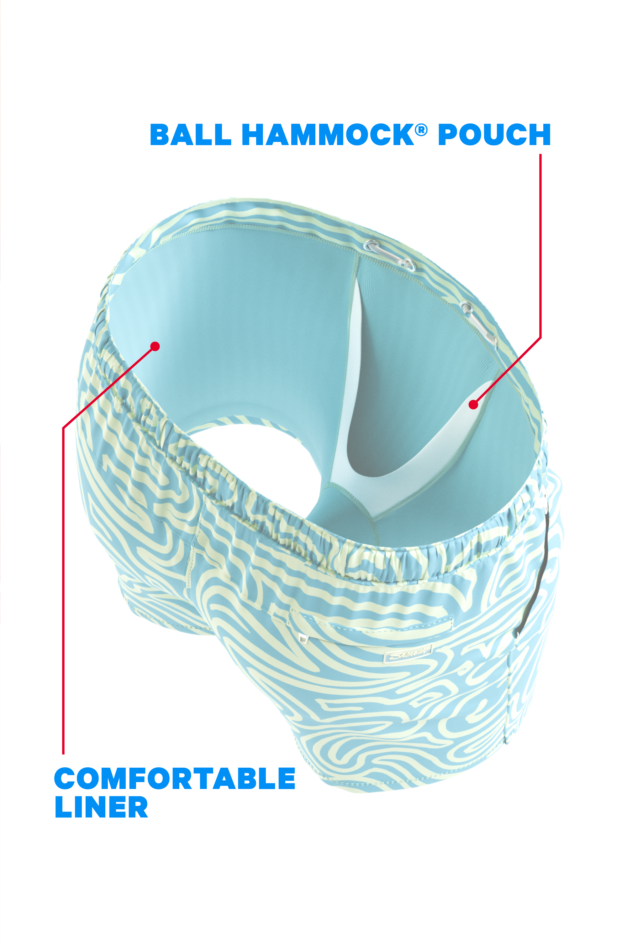 Shinesty, Inc - The Water Park | Neon Abstract Line Ball Hammock® Pouch 8" Swim Trunks