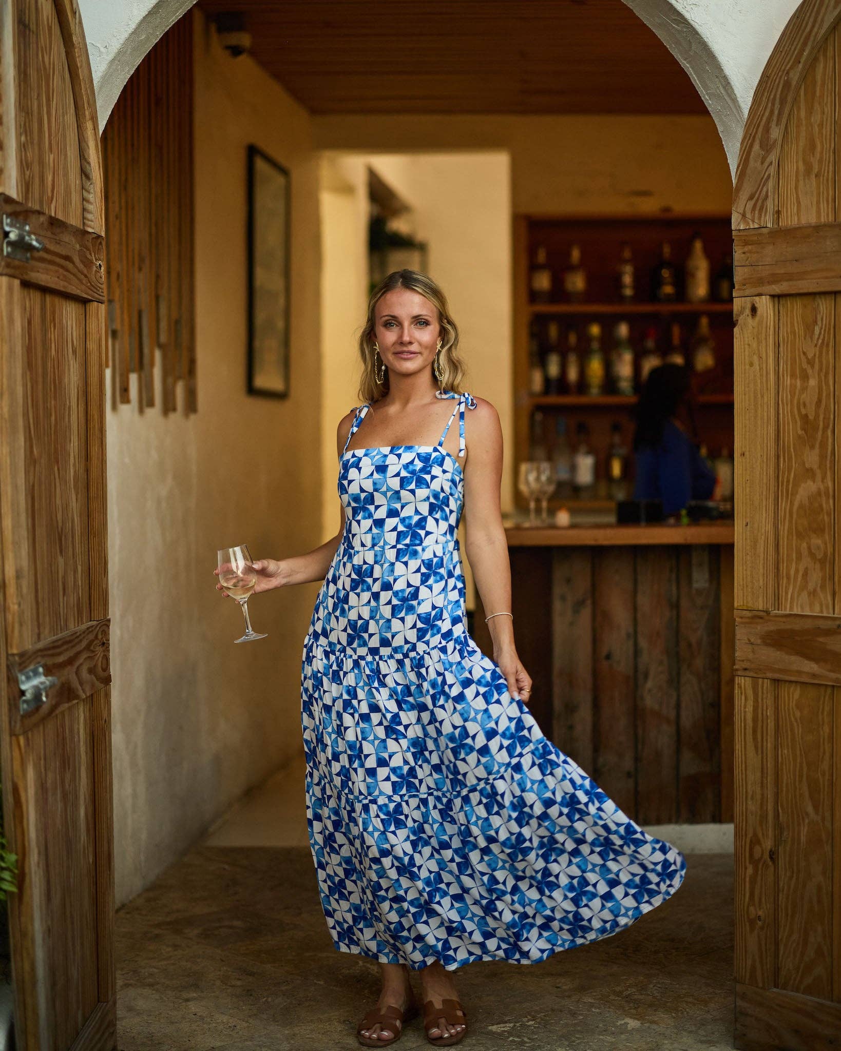 Kenny Flowers - Womens Blue and White Print Resort Dress
