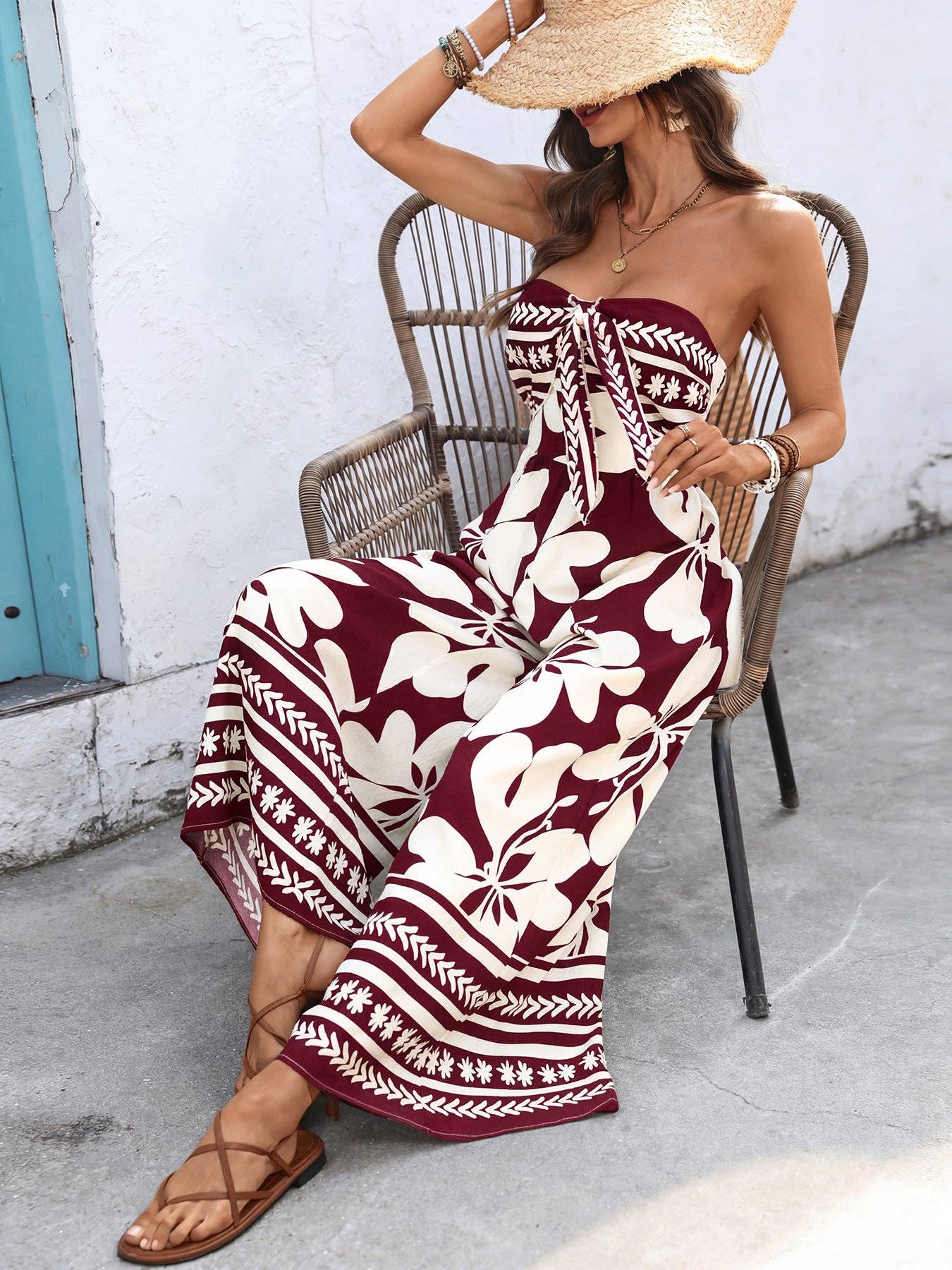 Suhkasana - Lovesoft Floral Strapless Wide Leg Jumpsuit Boho Summer