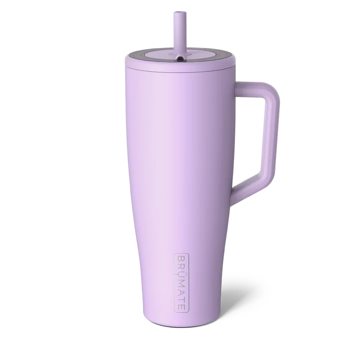 Brumate Insulated Travel Mug for Beach in Light Purple with Straw and Comfortable Handle