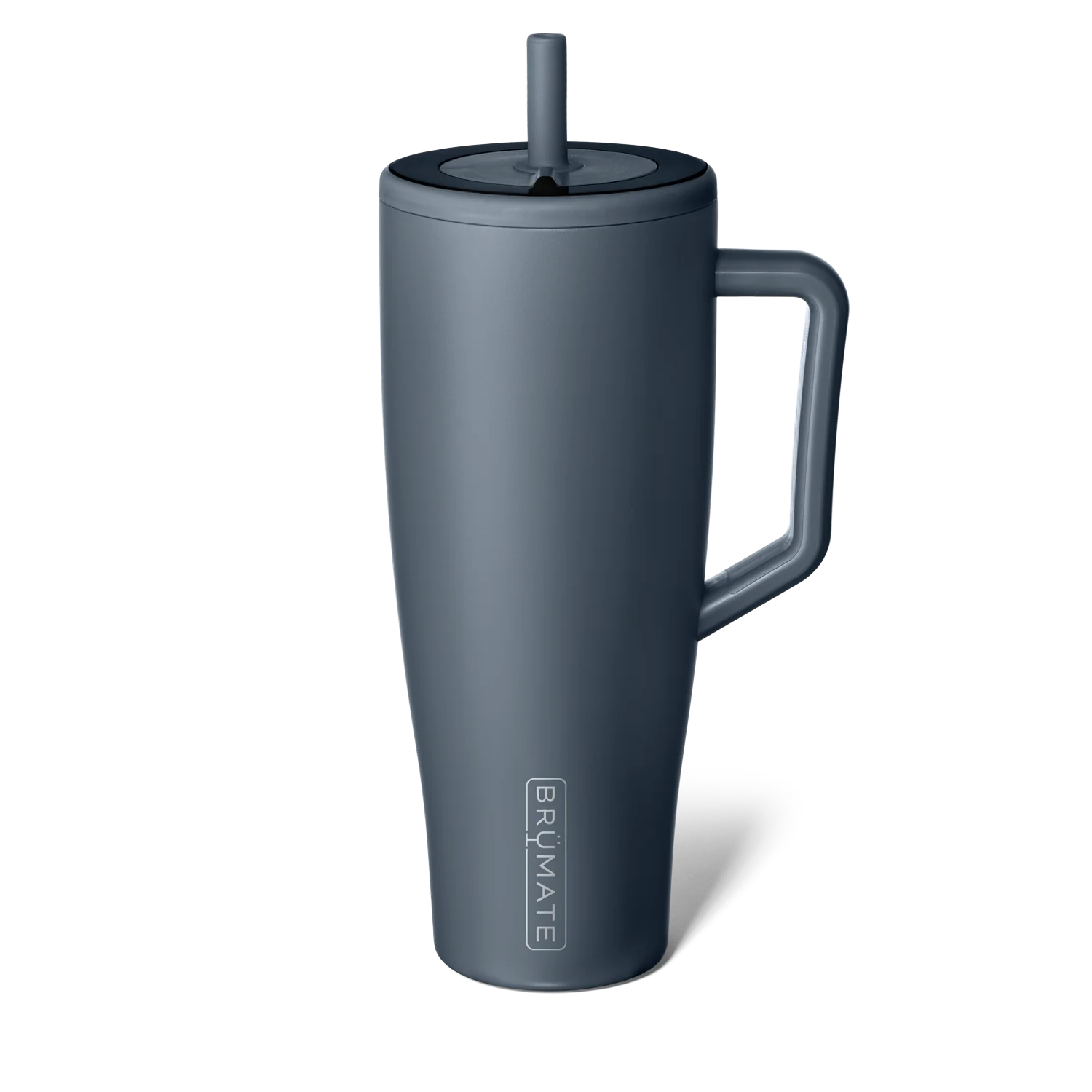 Brumate insulated travel mug for beach in sleek grey design with a comfortable handle