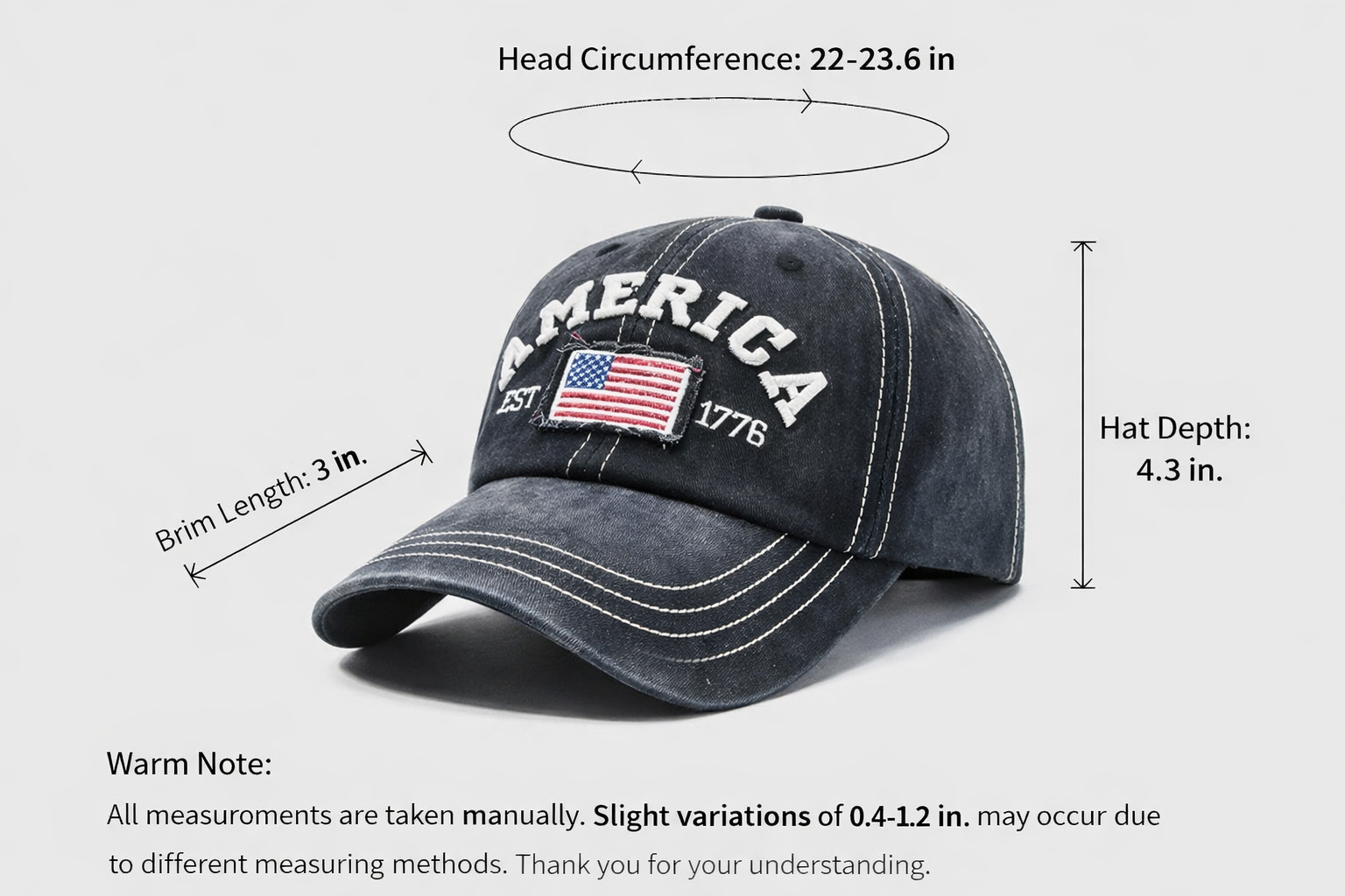 Vintage America Flag Embroidered Baseball Cap Hat