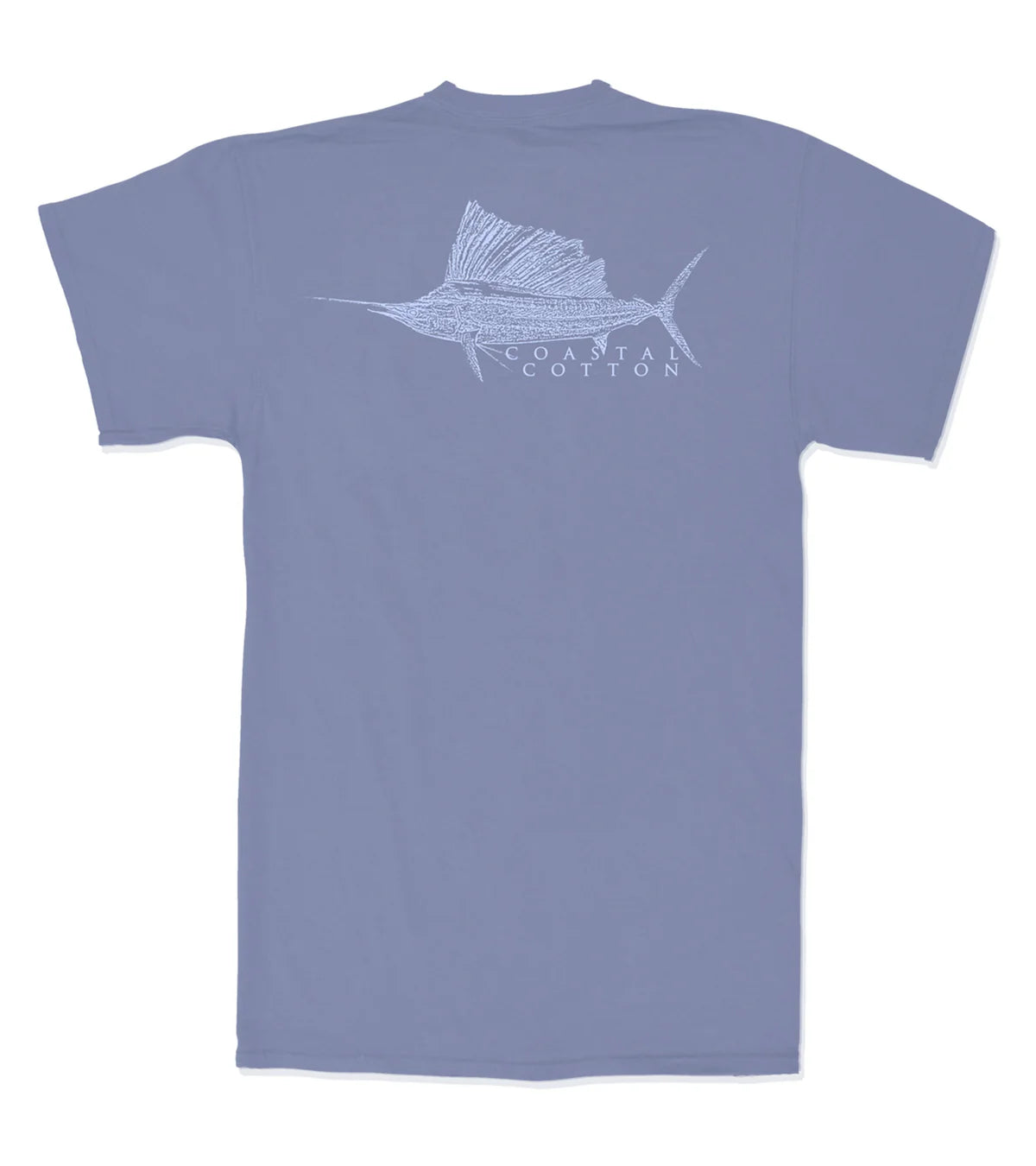 Coastal Cotton Sailfish T-shirt in blue featuring a sailfish graphic on the back