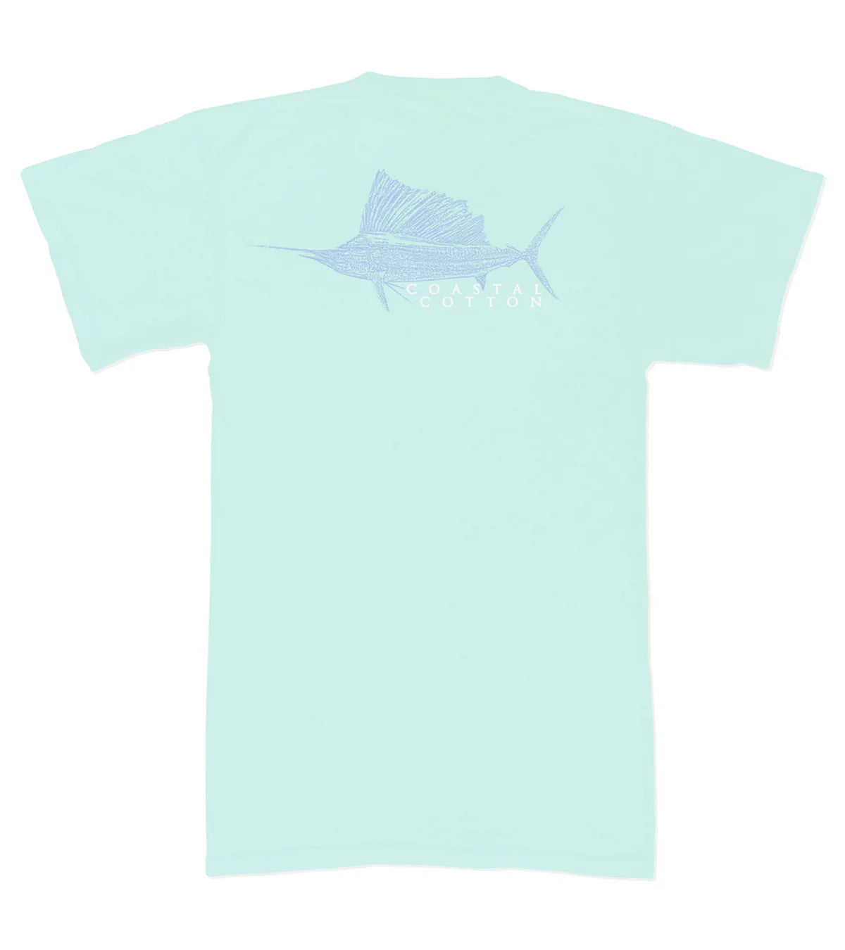 Coastal Cotton Sailfish T-shirt in light blue with a sailfish graphic on the back