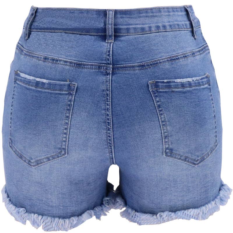 Lovesoft - High Rise Distressed Denim Shorts Women Light Blue