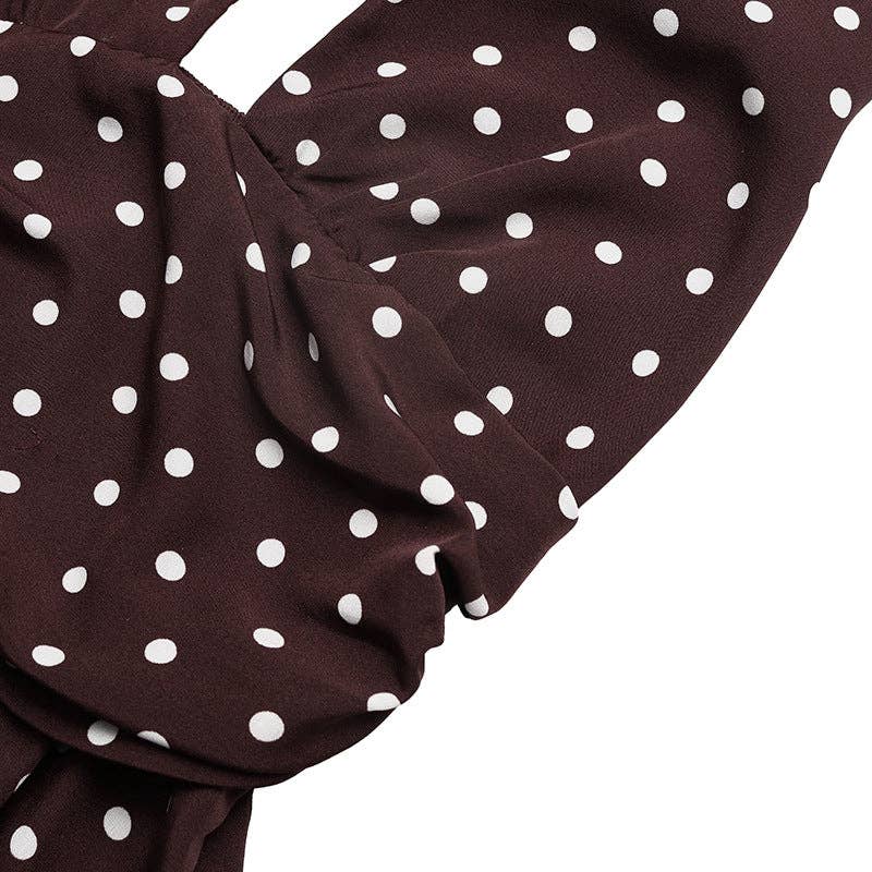 Suhkasana - Black Polka Dot Halter Deep V Maxi Dress Summer