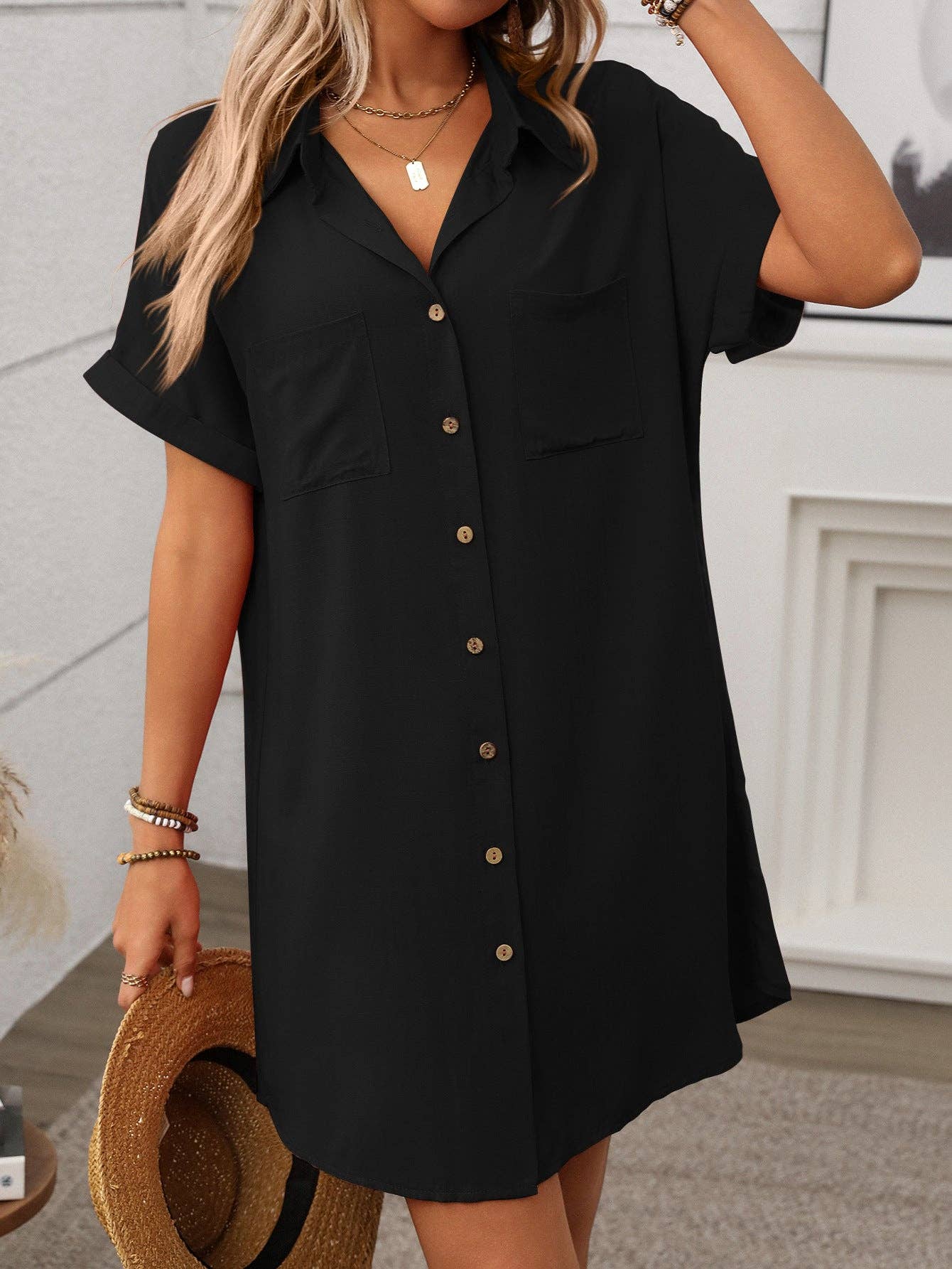 Suhkasana - Striped Button Down Shirt Dress Casual Summer Midi