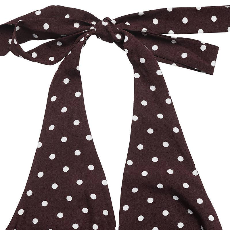 Suhkasana - Black Polka Dot Halter Deep V Maxi Dress Summer